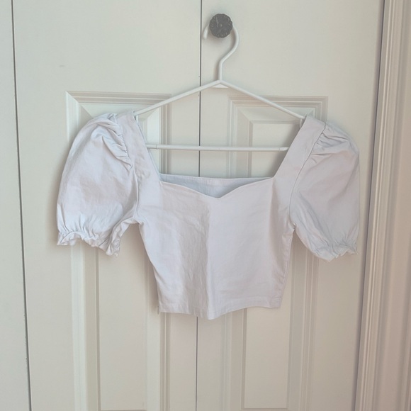 Puff Sleeve Heart Neck Crop Top - Picture 1 of 3